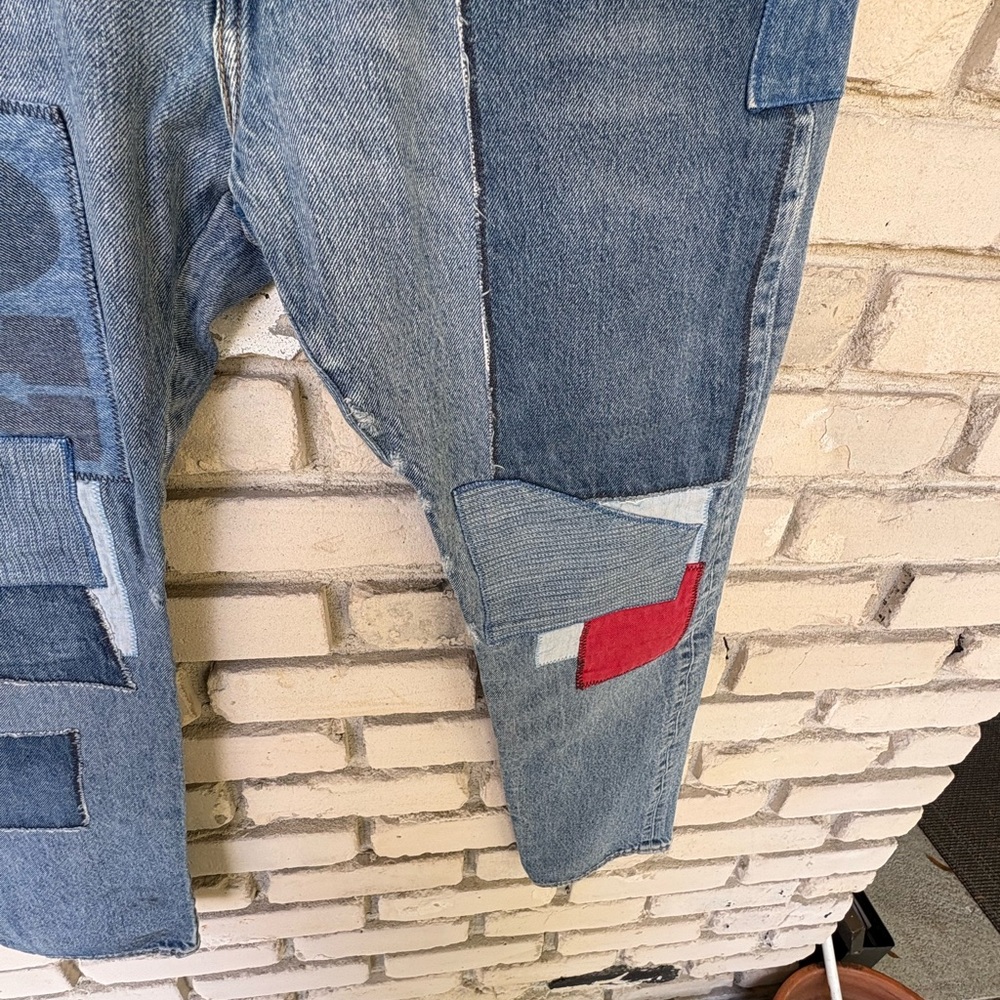 Levi Strauss 512 Premium Blue Patchwork Relaxed J… - image 4